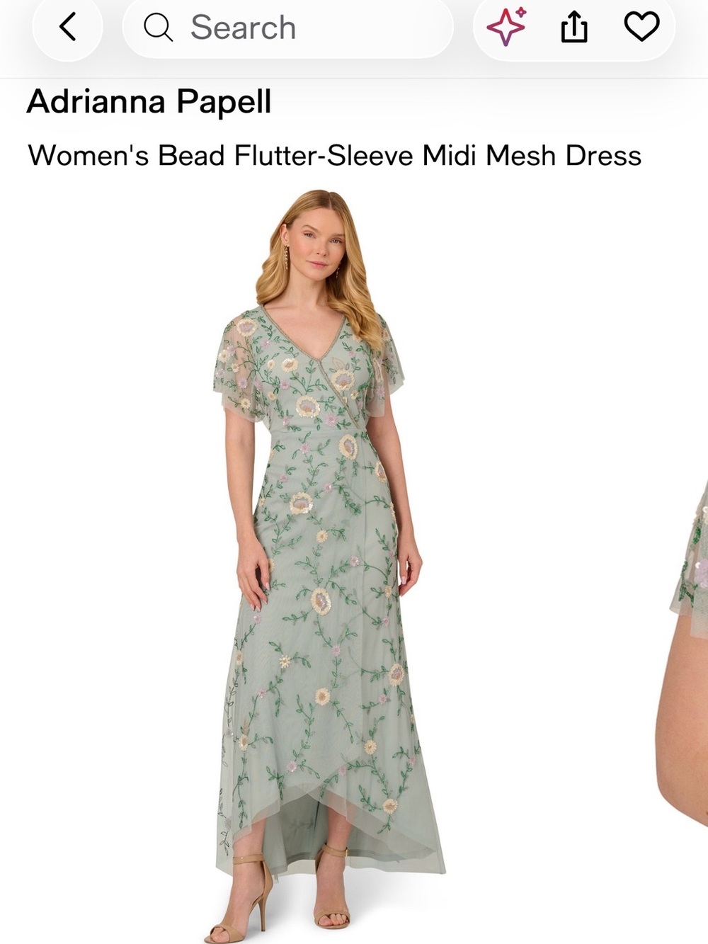 Adrianna Papell Sage Floral Beaded Flutter-Sleeve Midi Dress